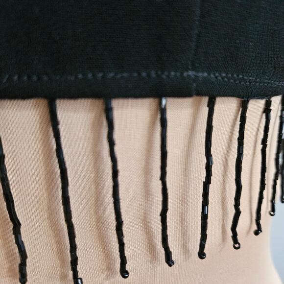 NEW Eva Blue Black Dressy Shrug Cardigan with Embellished Fringe Sleeves Size 6 - Picture 10 of 12